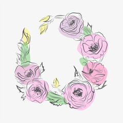 Graphic wreath of flowers. Vector graphics. Stock illustration.