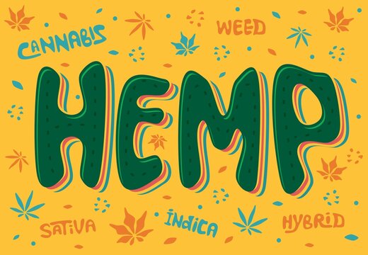 Hemp, cannabis, marijuana, weed illustration for CBD product