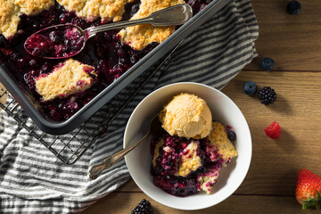 Homemade Berry Cobbler with Ice Cream