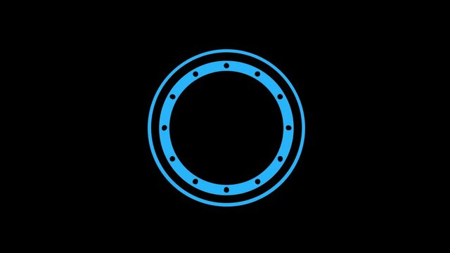 Graphic object in the shape of a crown that rotates clockwise in the center, of variable dimensions, on a background with a hypnotic, psychedelic and stroboscopic effect.