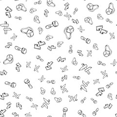 Fototapeta na wymiar Seamless pattern of hand drawn camping doodles. Line icons