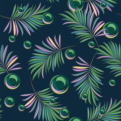 Palm leaves. Tropical seamless background pattern. Graphic design with amazing palm trees suitable for fabrics, packaging, covers