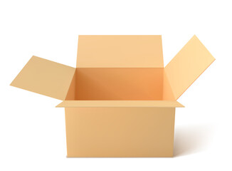 mock up brown paper box, empty open box isolated on white  background. Vector illustration.