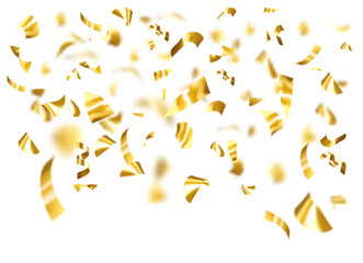 Gold shining confetti fly on a white vector holiday background. vector illustration