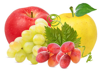 Naklejka na ściany i meble Grapes and apples isolated on white background