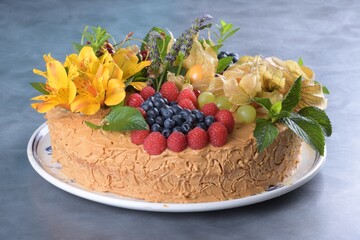 cake with eggs and flowers