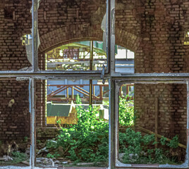 old brick wall with windows