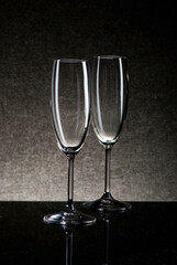 Empty glasses on a black table