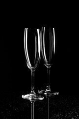 Empty glasses on a black table