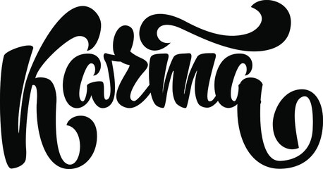 Karma isolated text made in brush calligraphy style. Hand lettering text illustration. Template for card, poster.