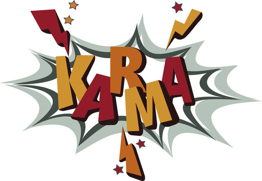 Karma isolated text made in pop art style. Hand lettering text illustration. Template for card, poster.