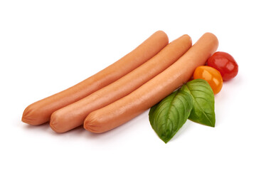 Boiled sausages, isolated on white background