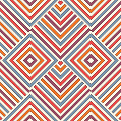 Wicker seamless pattern with geometric ornament. Vivid colors background with overlapping stripes. Fish scale motif.