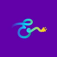 E letter logo with curl cable and plug adapter.