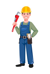 Builder cartoon character holding wrench