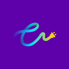 C letter logo with curl cable and plug adapter.