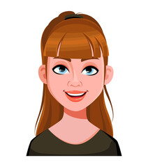 Face expression of cute woman, cheerful