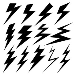 Black lightning. Signs of energy.  Set of electrical symbols