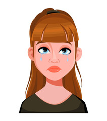 Face expression of cute woman, crying