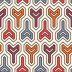 Interlocking three pronged blocks background. Winder keys motif. Ethnic seamless surface pattern with geometric figures.