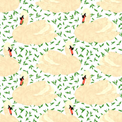 Seamless pattern with swans and leaves for invitations and postcards.
