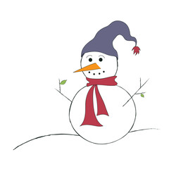 Snowman wearing scarf  hand drawn vector