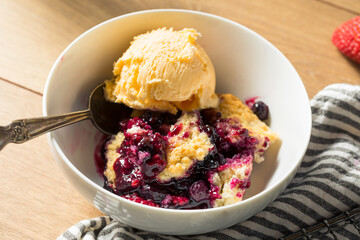 Homemade Berry Cobbler with Ice Cream