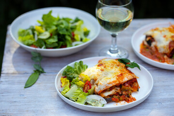 Vegetable lasagne with fresh simple salad