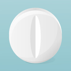 White round pill. Isolated on light blue background. Vector illustration.