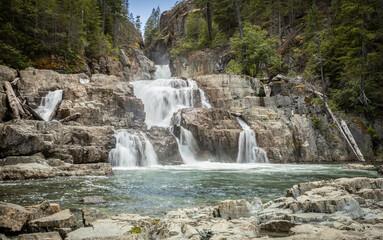 Fototapeta na wymiar Myra Falls waterfall in the mountains of British Columbia Canada