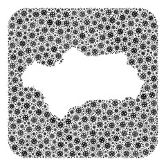 Pandemic virus map of Andalusia Province mosaic created with rounded square and carved shape. Vector map of Andalusia Province mosaic of pandemic virus parts in various sizes and grey color tones.