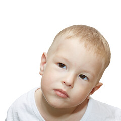 On a white background pensive kid