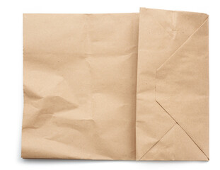 paper disposable bag of brown kraft paper isolated on white background, concept of rejection of plastic packaging