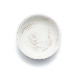 empty round wooden plate isolated on white background