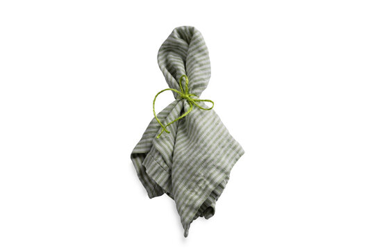 Single Green Table Setting Napkin With Jute Beige Rope And Ribbon