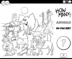 counting animals educational game coloring book page