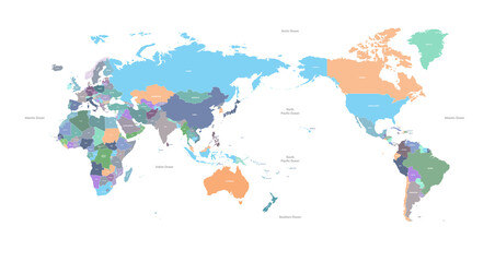 Plakat world country map. detailed colorful world map vector.