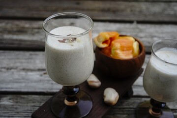 Jackfruit seed Milkshake / Kerala special Chakkakkuru smoothie, selective focus