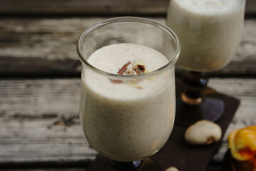 Jackfruit seed Milkshake / Kerala special Chakkakkuru smoothie, selective focus