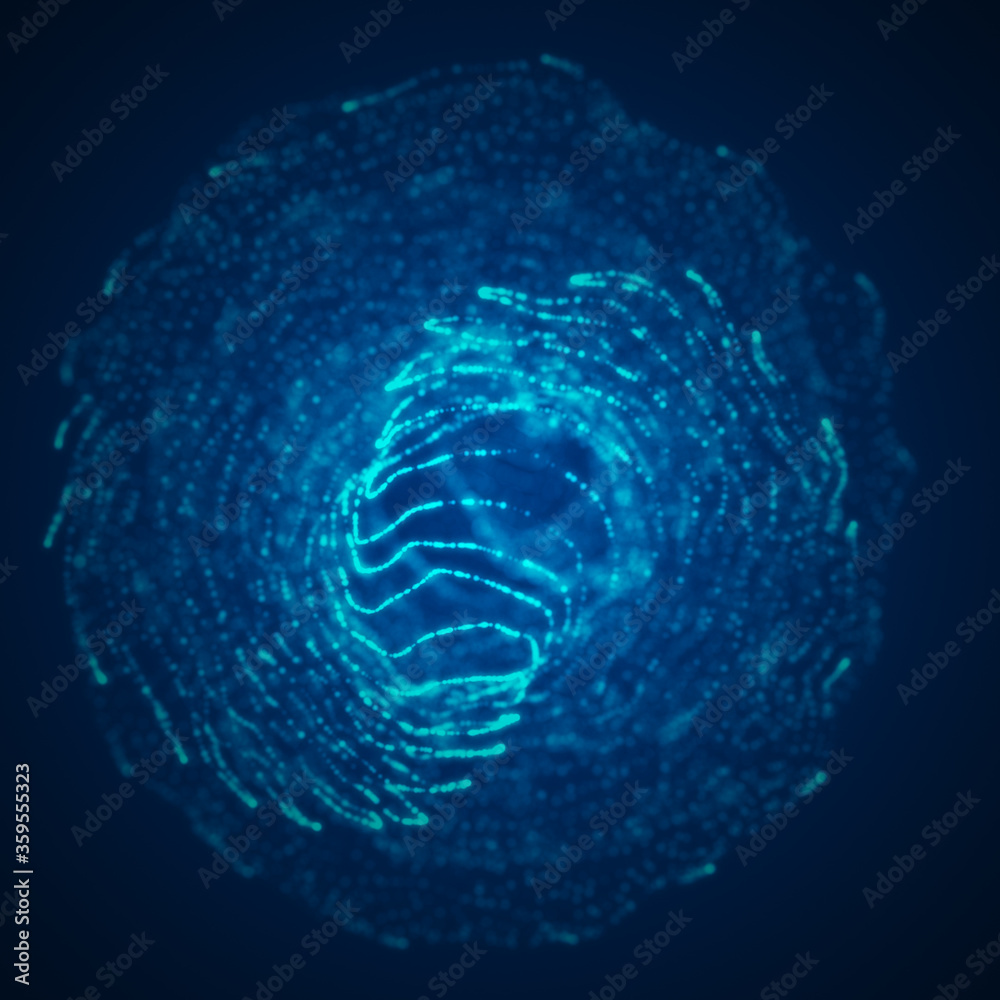 Poster abstract blue 3d sphere made of points. futuristic technology style. sphere particles. plexus effect