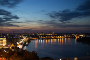 night view on Dnipro river