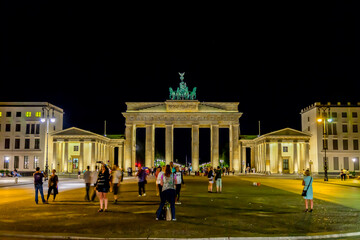 View over Paris square to Brandenburger gate at night in summer © Aquarius