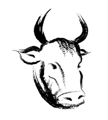 牛の墨絵　ベクター