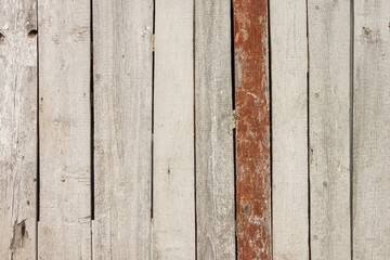 Wooden background of old boards, some of them painted. Old grunge wooden wall