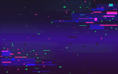 Glitch futuristic background. Random color shapes. Digital noise effect. Data disintegration. Broken pixel screen. Distorted stream of elements. Vector illustration © Vegorus