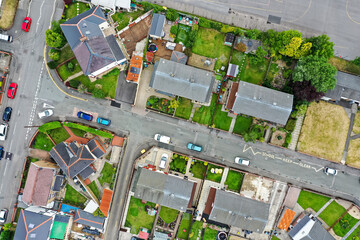 Top down aerial view of houses in an urban area of a small town (Ebbw Vale, South Wales Vallies, UK)