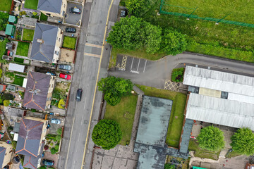 Fototapeta na wymiar Top down aerial view of houses in an urban area of a small town (Ebbw Vale, South Wales Vallies, UK)