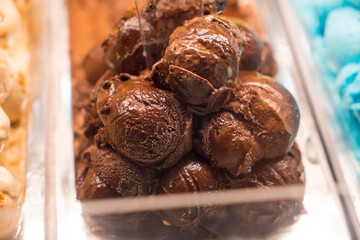 chocolate ice cream in shop refrigerator - Ice Cream Showcase Fridge for Mall Shop