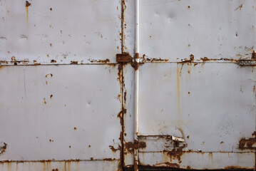Rusty metal doors. Texture of rust, old painted rust metal surface. Background. Close-up