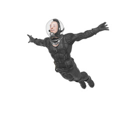 retro space astronaut smiling and jumping